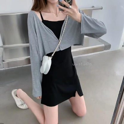 Spaghetti Strap Mini A-Line Dress and Crop Cardigan Set