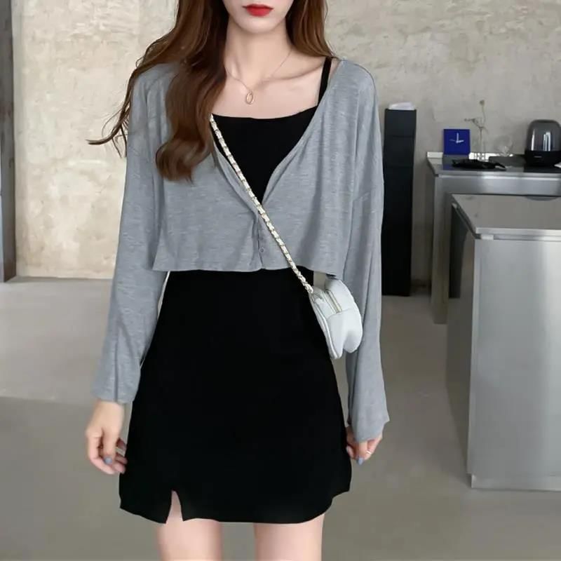 Spaghetti Strap Mini A-Line Dress and Crop Cardigan Set