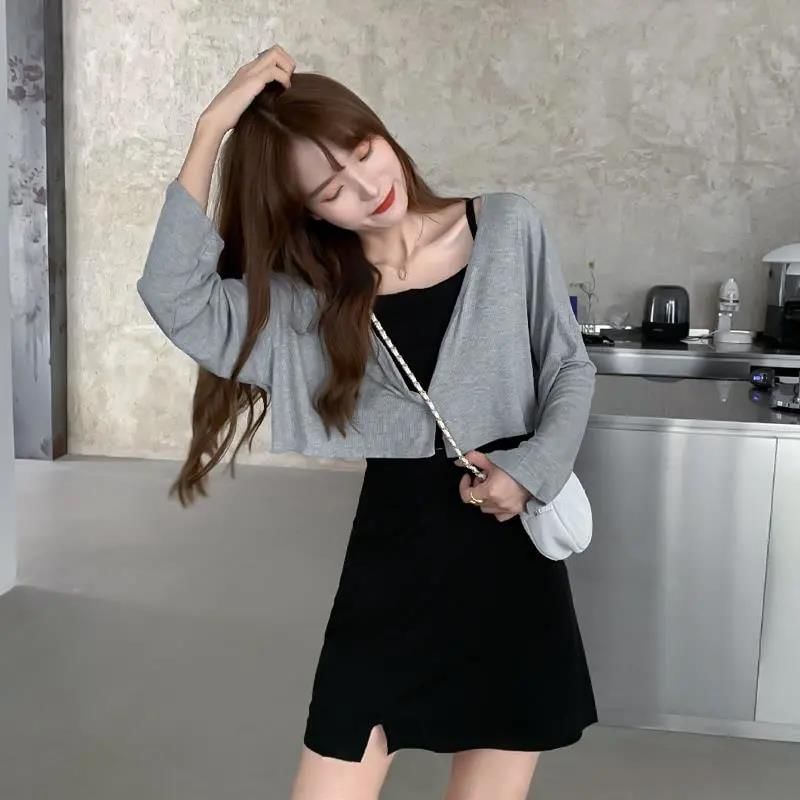 Spaghetti Strap Mini A-Line Dress and Crop Cardigan Set