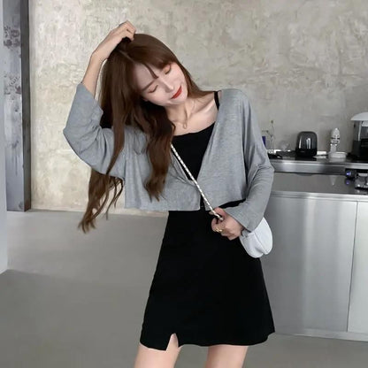 Spaghetti Strap Mini A-Line Dress and Crop Cardigan Set
