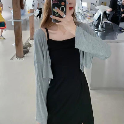 Spaghetti Strap Mini A-Line Dress and Crop Cardigan Set
