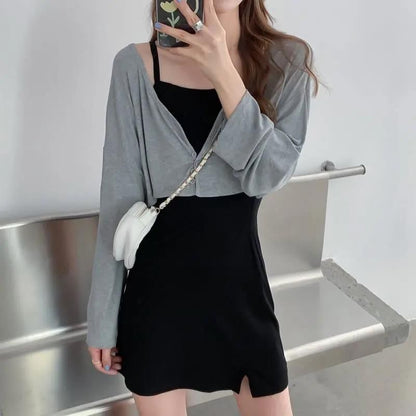 Spaghetti Strap Mini A-Line Dress and Crop Cardigan Set