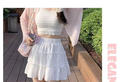 Balletcore Elastic Waist Tiered Frill Mini A-Line Skirt