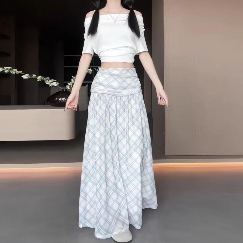 Plaid Maxi A-Line Skirt