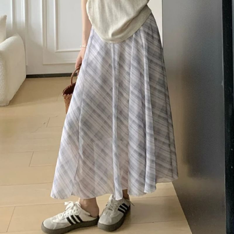 Plaid Maxi A-Line Skirt