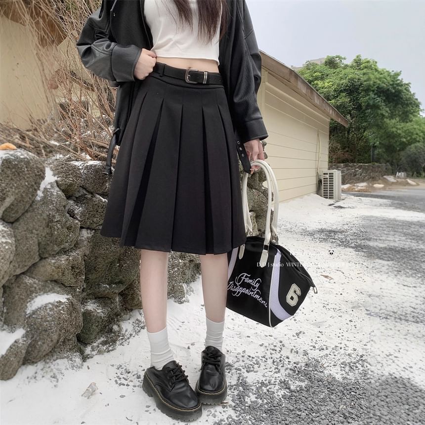 Rise Pleated A-Line Midi Skirt