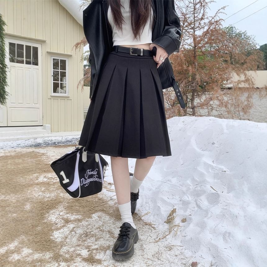 Rise Pleated A-Line Midi Skirt