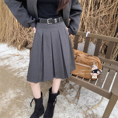 Rise Pleated A-Line Midi Skirt