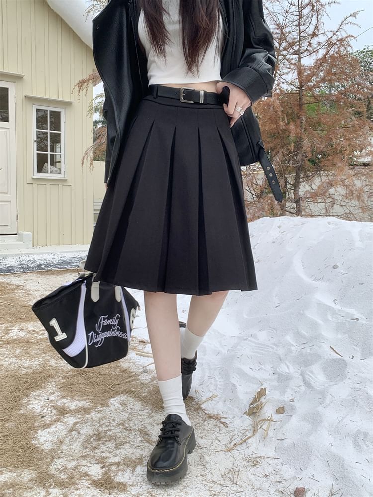 Rise Pleated A-Line Midi Skirt