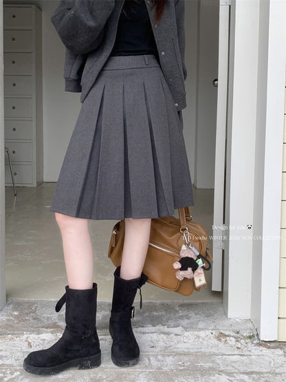 Rise Pleated A-Line Midi Skirt