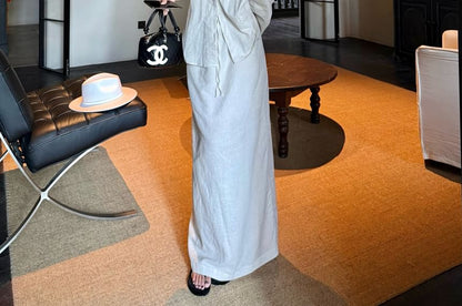 Long-Sleeve Pocket Shirt and Drawstring Maxi Skirt Set