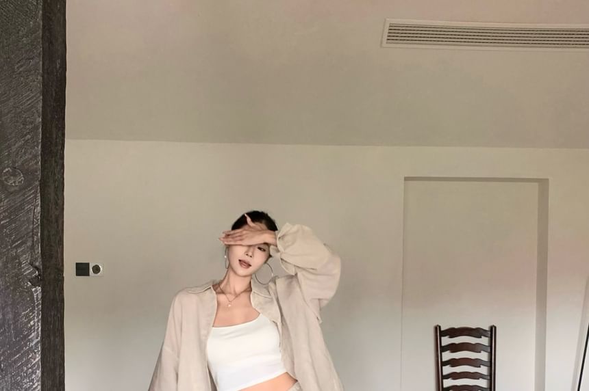 Long-Sleeve Pocket Shirt and Drawstring Maxi Skirt Set