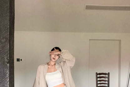 Long-Sleeve Pocket Shirt and Drawstring Maxi Skirt Set