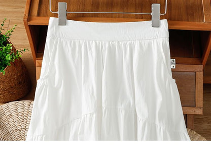 Solid High Waist Midi A-Line Skirt