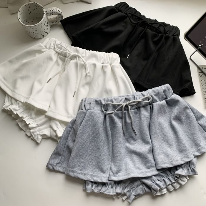 Drawstring Waist Ruffle Skort