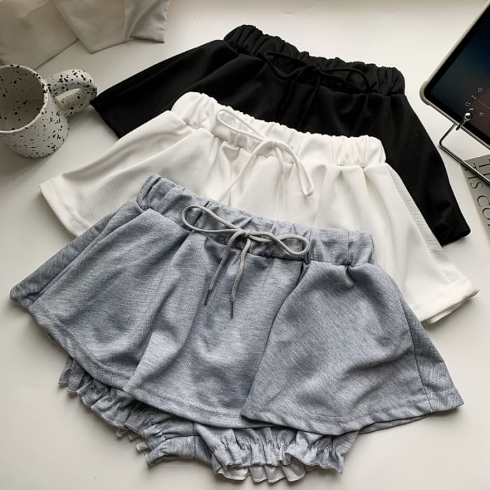 Drawstring Waist Ruffle Skort