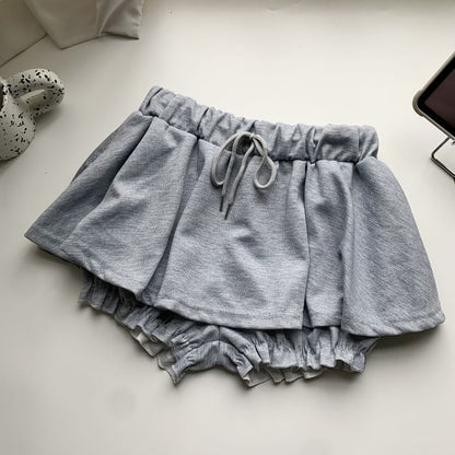 Drawstring Waist Ruffle Skort