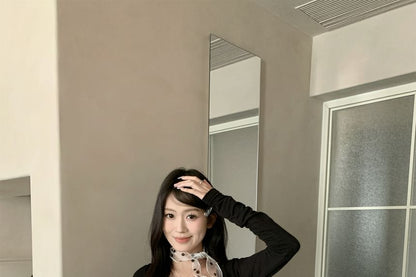V-Neck Plain Cardigan / Spaghetti Strap Dotted Camisole Top