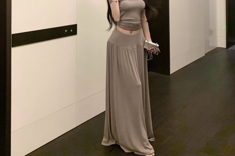 Strapless Crop Tube Top / High Rise Maxi A-Line Skirt