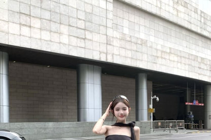 Strapless Crop Tube Top / High Rise Maxi A-Line Skirt