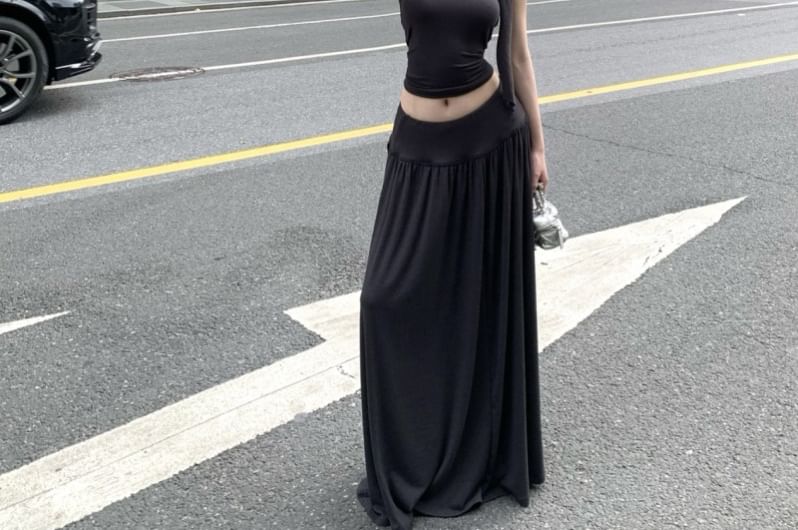 Strapless Crop Tube Top / High Rise Maxi A-Line Skirt