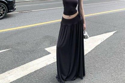 Strapless Crop Tube Top / High Rise Maxi A-Line Skirt