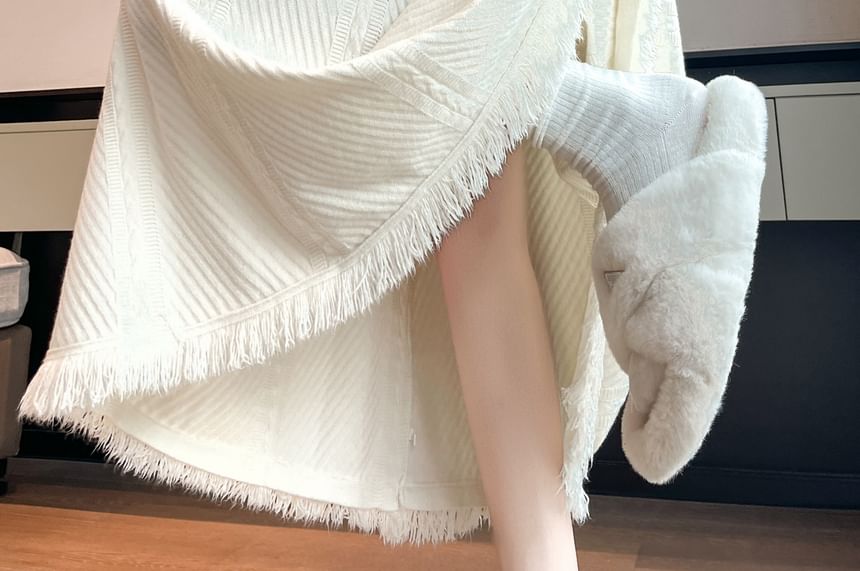 Tassel Trim Midi Knit Skirt