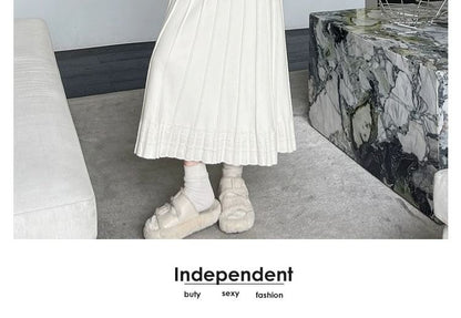Plain Knit A-Line Midi Skirt