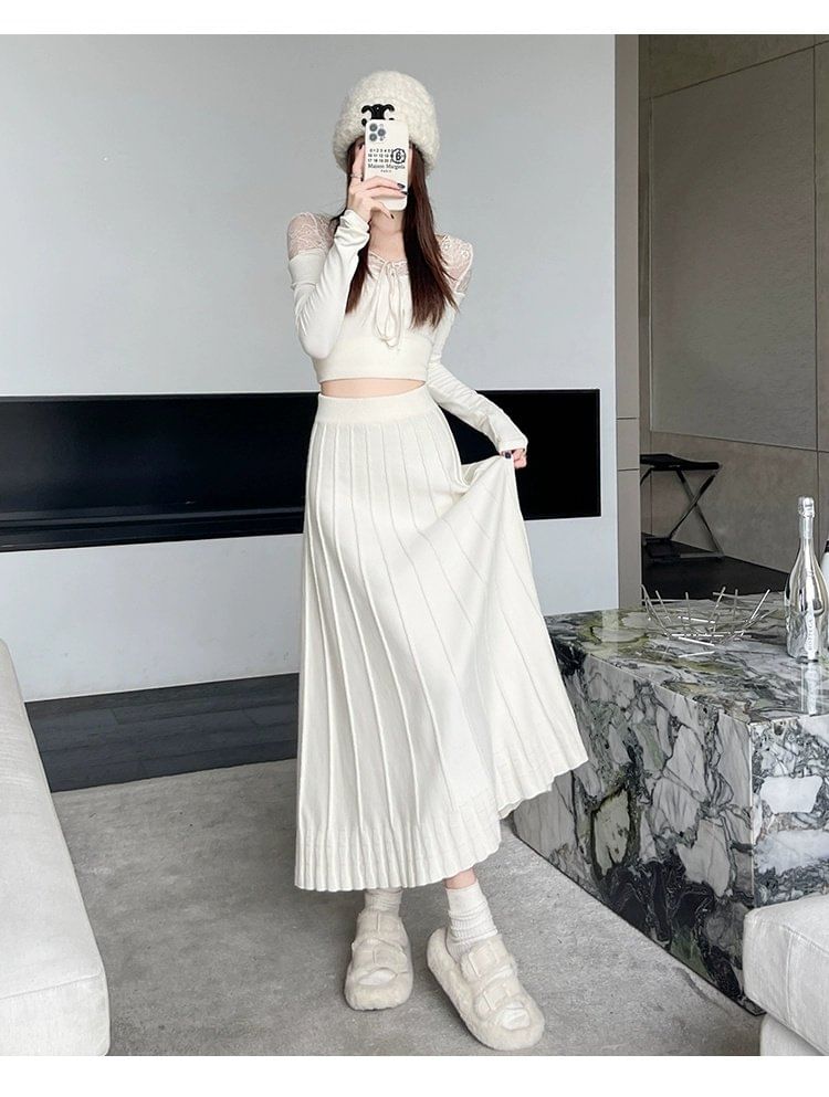 Plain Knit A-Line Midi Skirt
