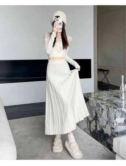Plain Knit A-Line Midi Skirt