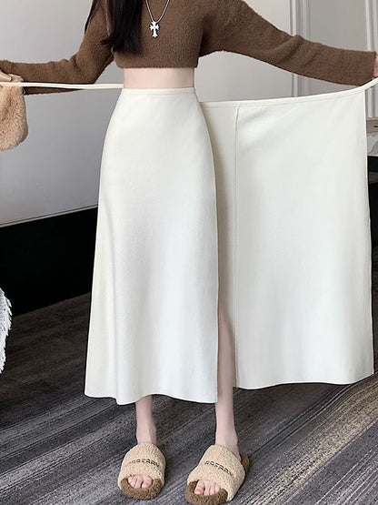 Tie-Side Slit High Rise Midi Knit Skirt