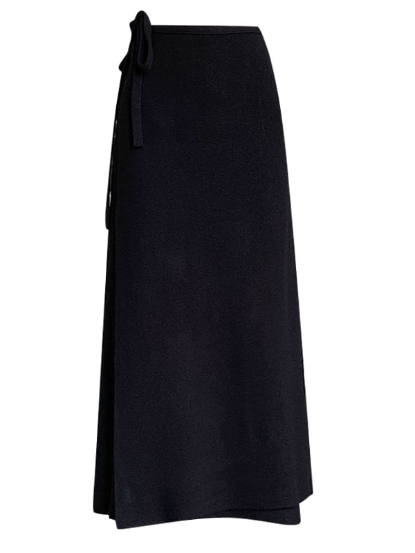 Tie-Side Slit High Rise Midi Knit Skirt