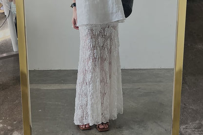 Button Cami with Lace Pencil Skirt