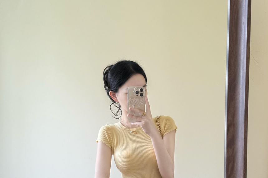 Crew Neck Ribbed Knit Top and Pleated A-Line Maxi Skirt