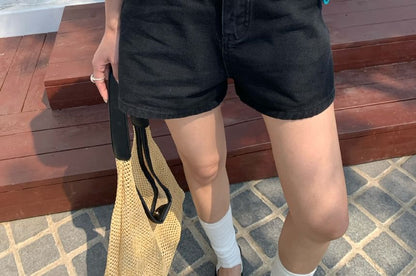 High Waist Washed Denim Shorts