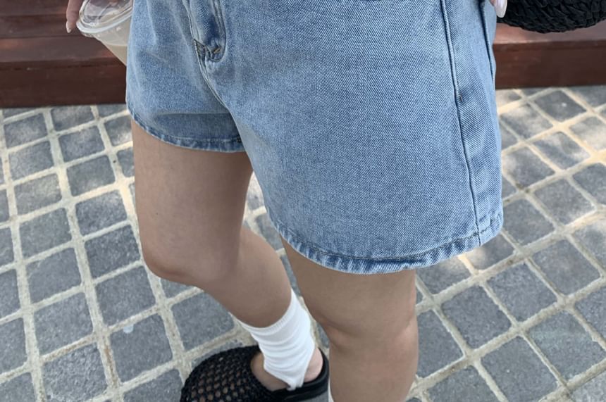 High Waist Washed Denim Shorts
