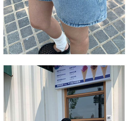 High Waist Washed Denim Shorts