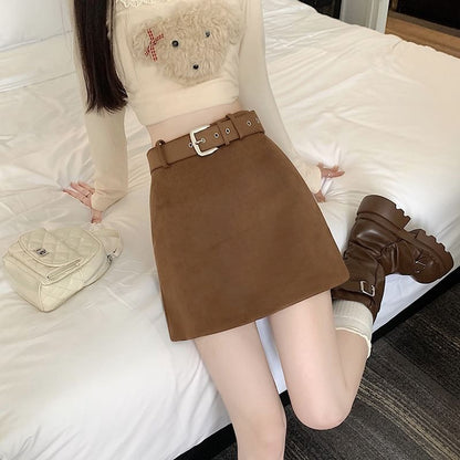 Belted Mini A-Line Skirt