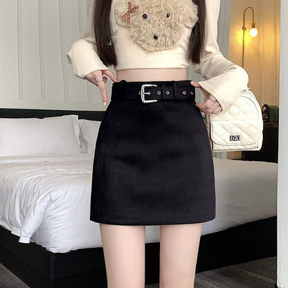 Belted Mini A-Line Skirt