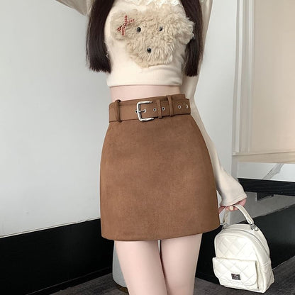 Belted Mini A-Line Skirt