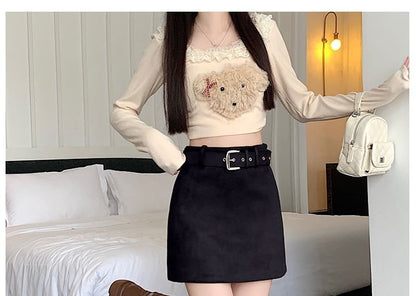 Belted Mini A-Line Skirt