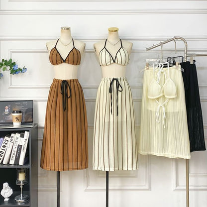 Striped Bra Top + Drawstring Maxi Skirt Set