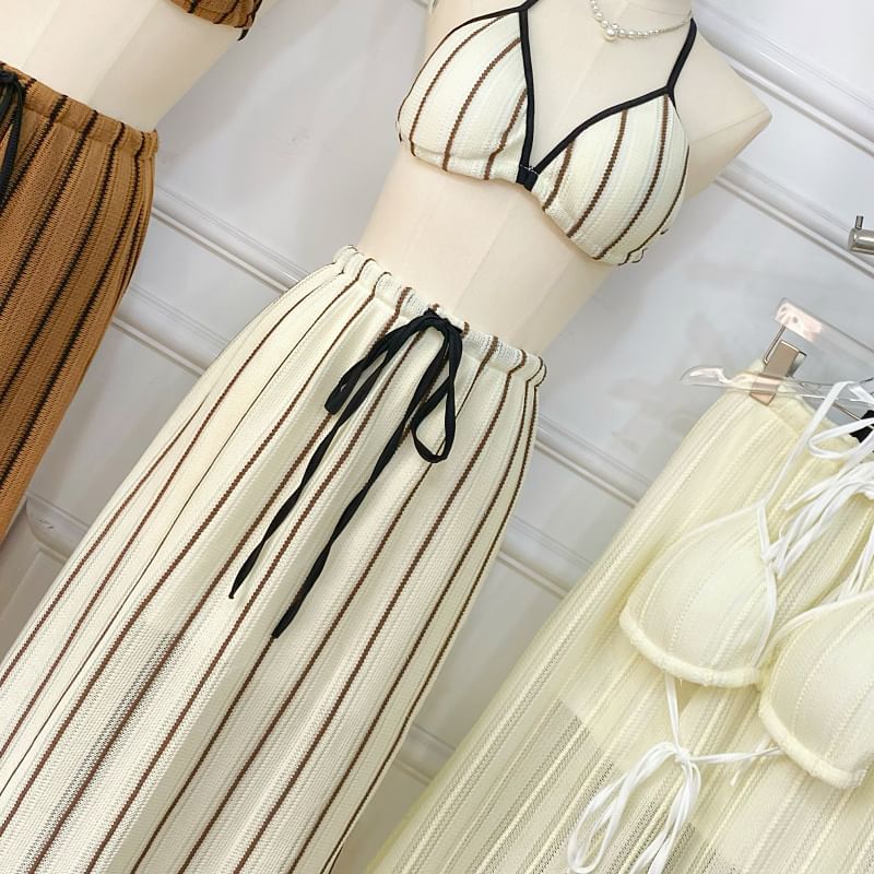 Striped Bra Top + Drawstring Maxi Skirt Set