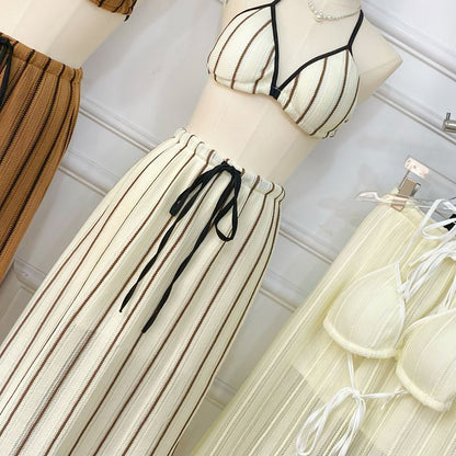 Striped Bra Top + Drawstring Maxi Skirt Set