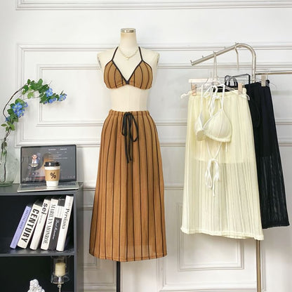 Striped Bra Top + Drawstring Maxi Skirt Set