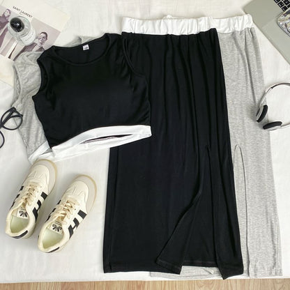 Two Tone Crop Tank and Maxi Skirt Set