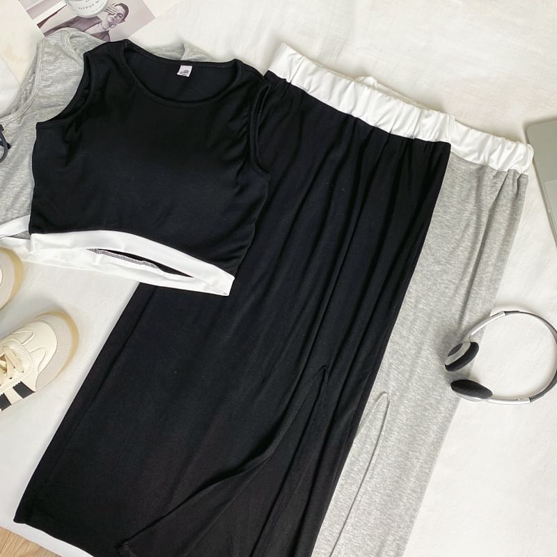 Two Tone Crop Tank and Maxi Skirt Set