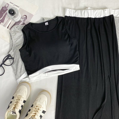 Two Tone Crop Tank and Maxi Skirt Set