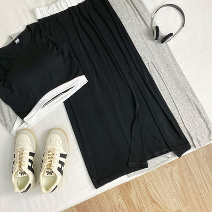 Two Tone Crop Tank and Maxi Skirt Set