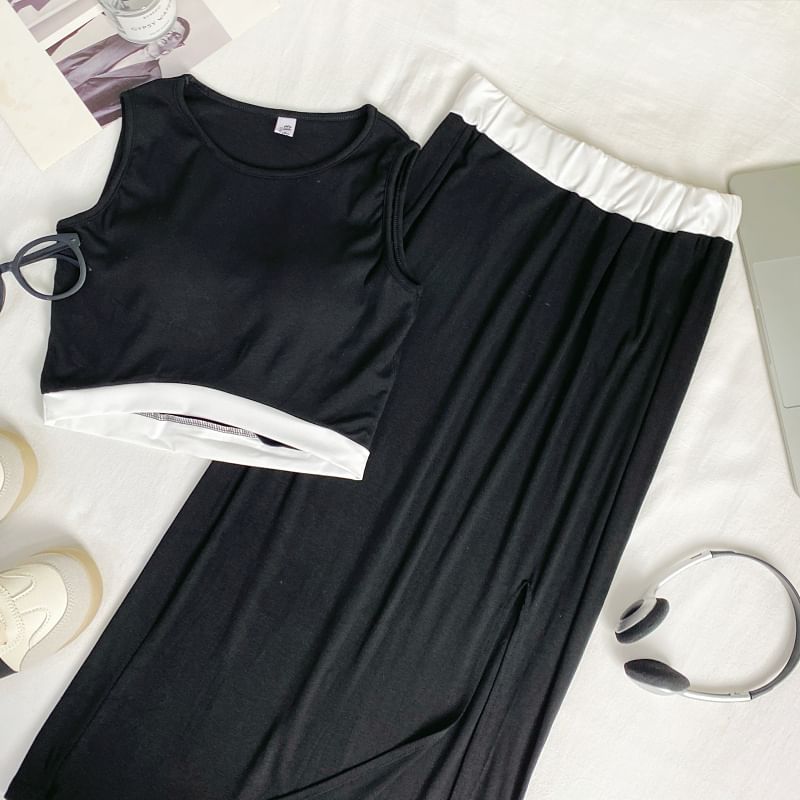 Two Tone Crop Tank and Maxi Skirt Set